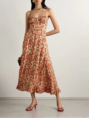 Doen Rosaria Floral Silk-Blend Midi Dress